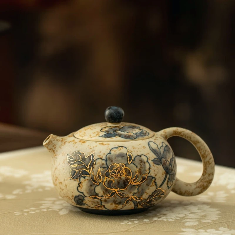Hand painted gold painted ceramic pot, household ceramic pot, household gift pot
