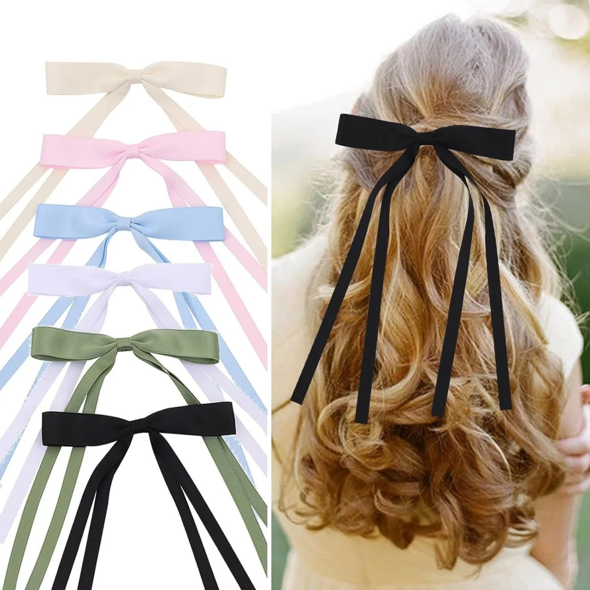 New Colored Satin Ribbon Bowknot Hair Clips Essential for Girl Braided Hair Bows Fashion Long Tassel Women Barrettes accessories