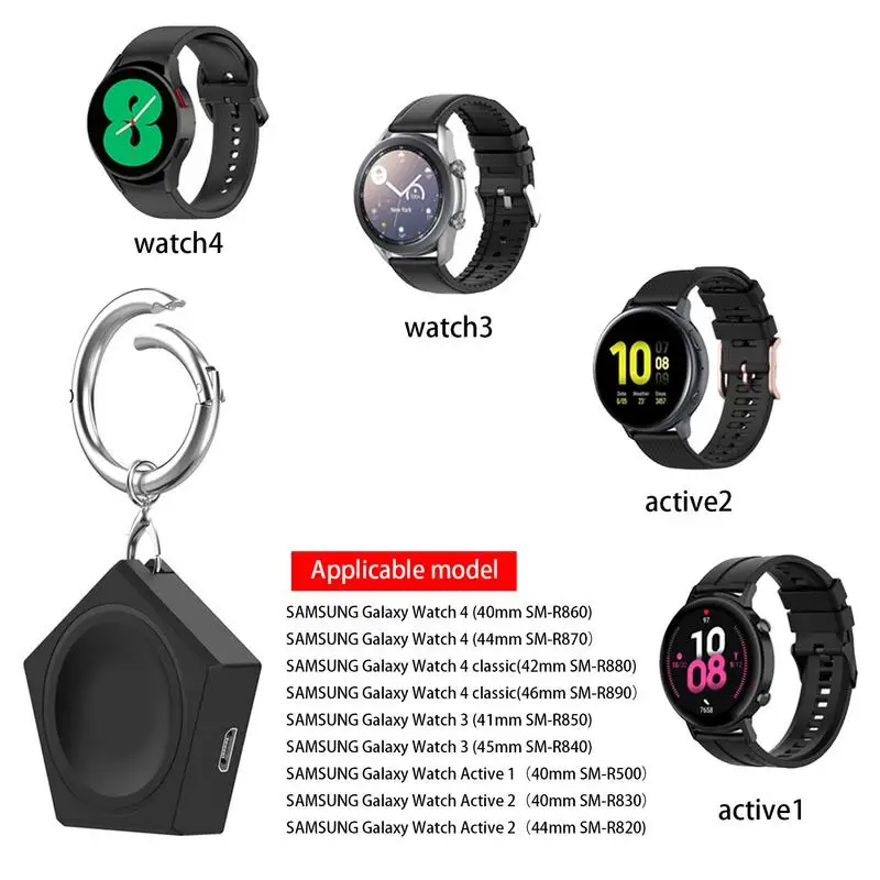 Base de carga inalámbrica para Samsung Galaxy Watch 3/4/5, cargador de sobretensión, llavero portátil, adaptador de carga USB para reloj
