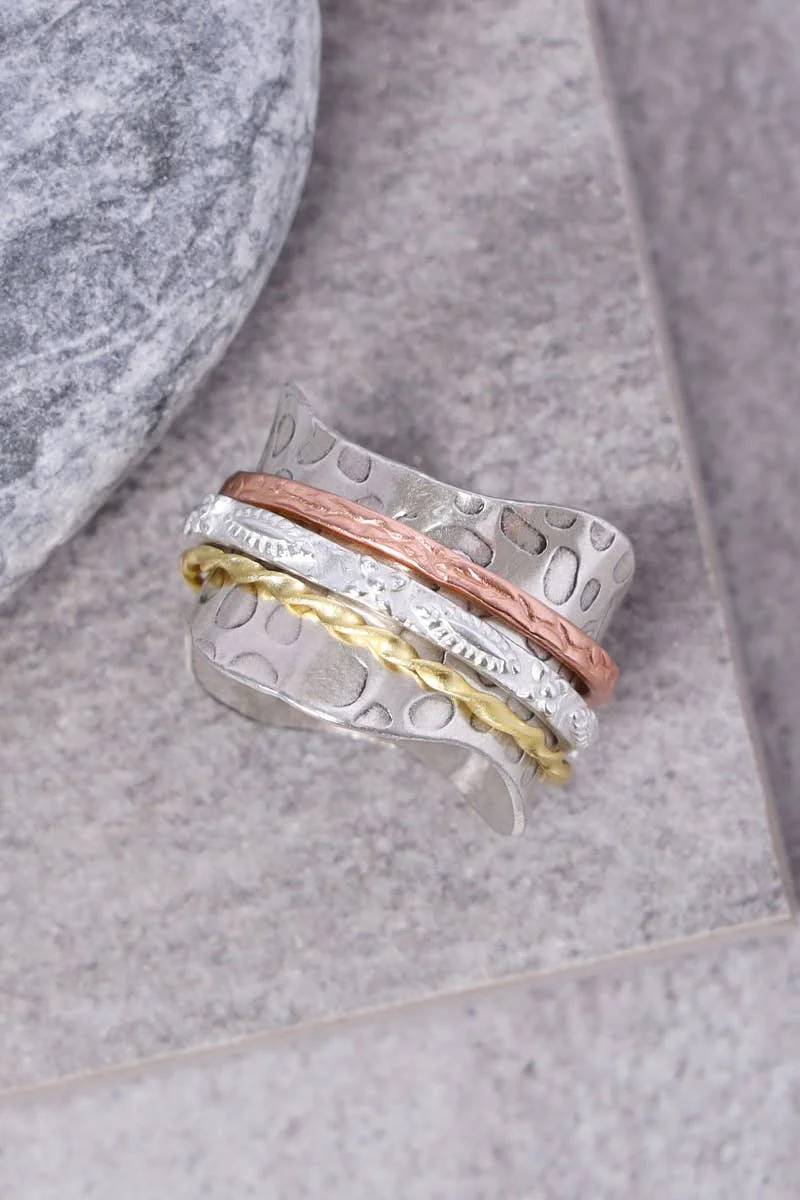 Handmade Bali Style Spinner Ring Fashion Spinner Ring for Women with Copper and Brass Fidget Rings Bands