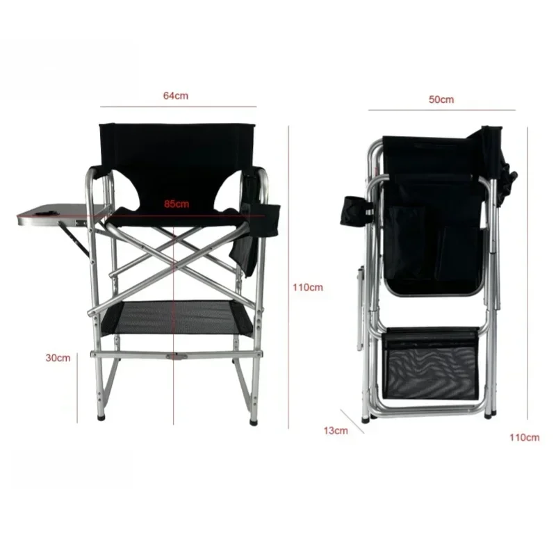 كرسي مدير طويل قابل للطي مع حامل أكواب طاولة جانبية ومسند للقدمين وحقيبة حمل لفناني الماكياج والعملاء كرسي قابل للطي #6
