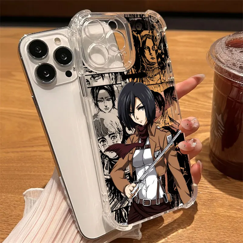 Eren Mikasa Ackerman Anime Handyhülle transparent für iPhone 17 16 14 15 11 12 13 Pro Max 16E 15 16 Plus 17 Air Soft stoßfeste Abdeckung