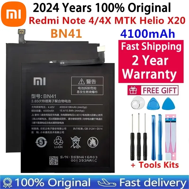 

Original Xiaomi Redmi Note 4 Battery BN41 4100mAh For Hongmi Note 4 / Redmi Note 4X MTK Helio X20 High Quality BN41 Battery