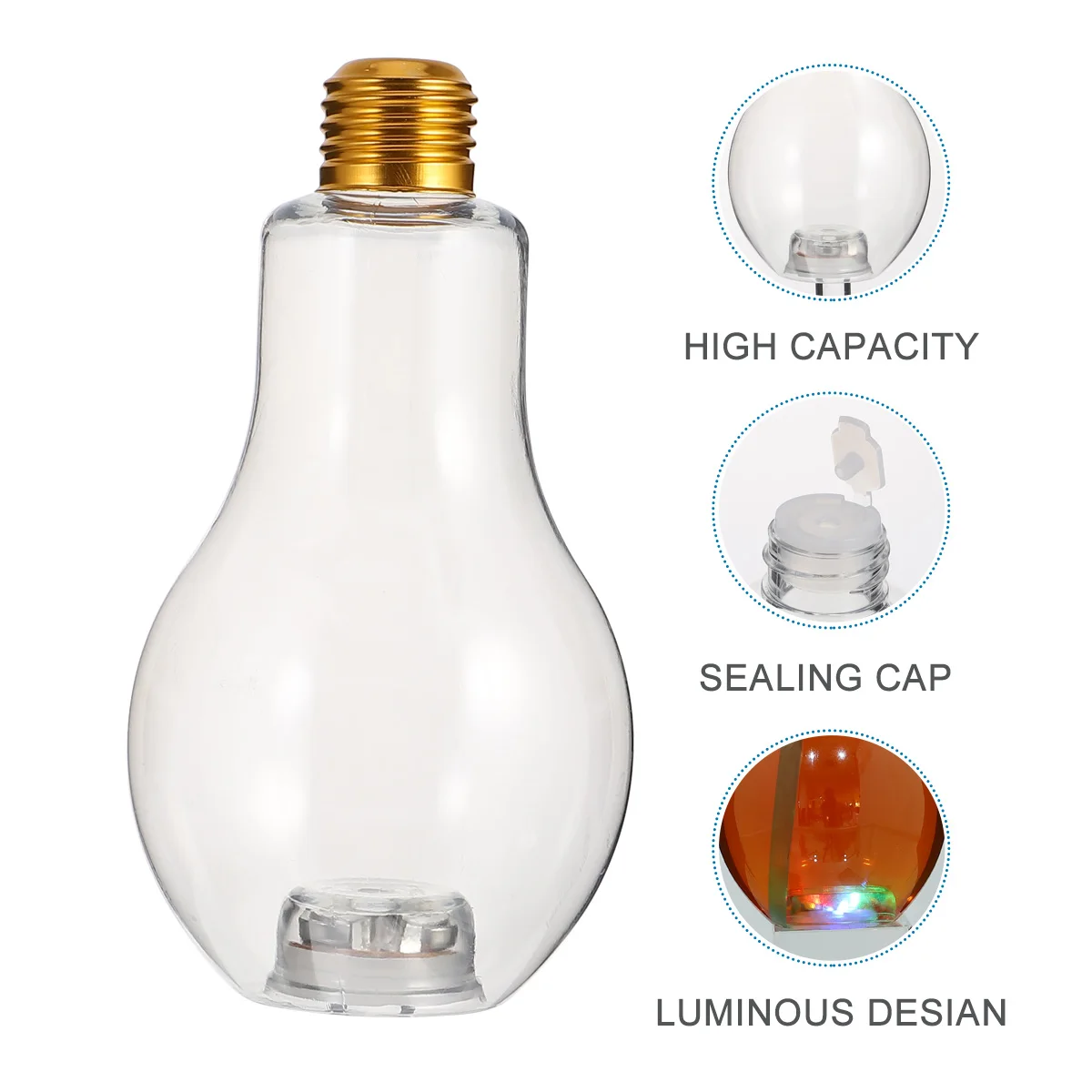 

10 pcs 300Ml Plastic Bulb Shape Beverage Bottle Led Light Base Eco-Friendly Reusable Transparent Colorful Eye-Catching