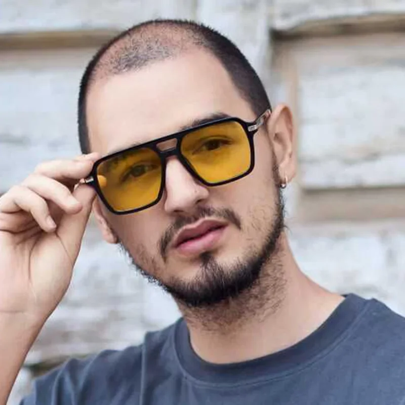 Rétro grand cadre femmes lunettes de soleil carrées Double faisceaux noir circulaire Cool hommes lunettes de soleil une pièce concepteur pilote lunettes de soleil