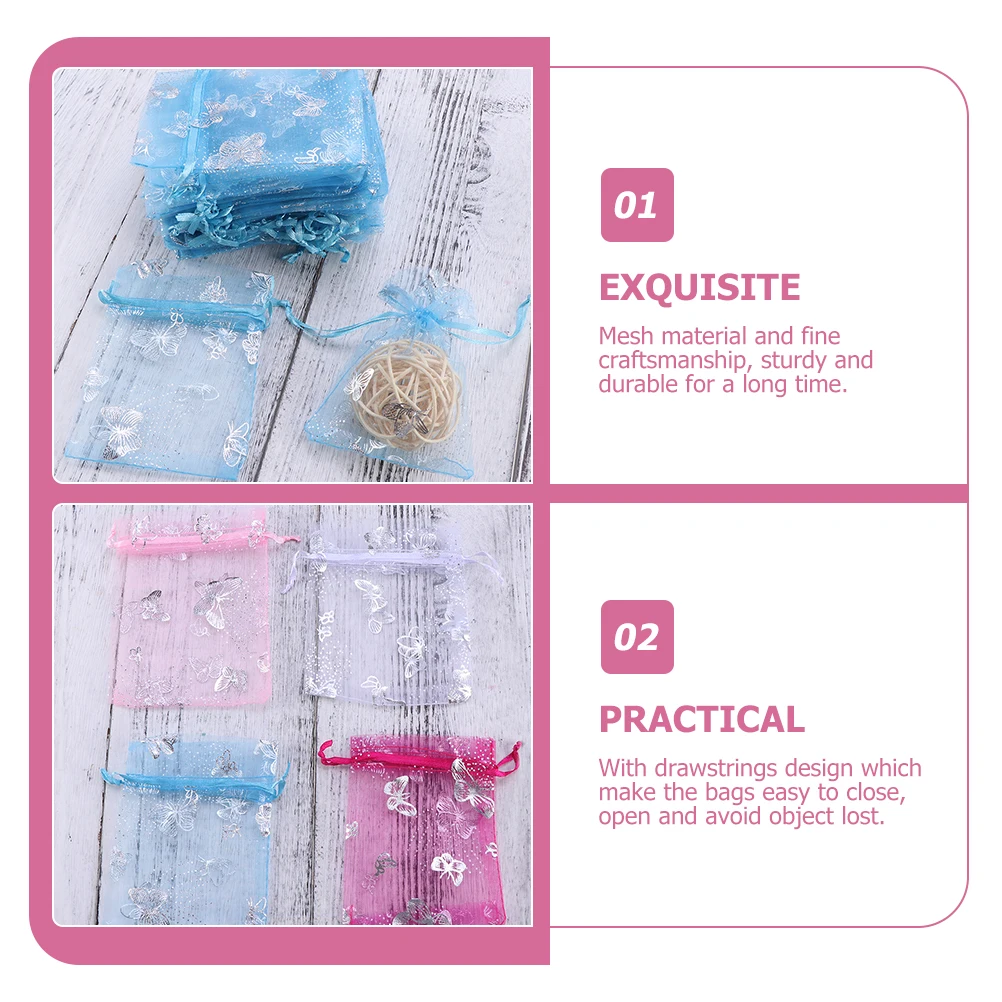 

100 Pcs Candy Bag Tie Mouth Gift Yarn Party Favor Bags Wedding Drawstring Small Mesh for Guests Sky-blue