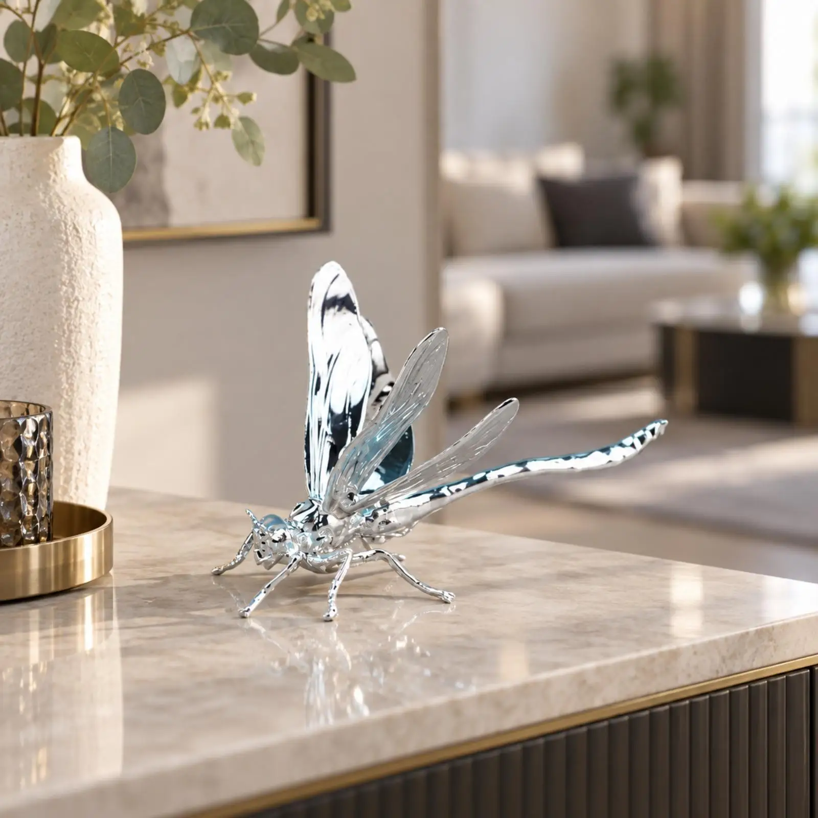 Decorative Metal Dragonfly Figurine Sculpture for Counter Display Minimalist Home Decor Art Statue