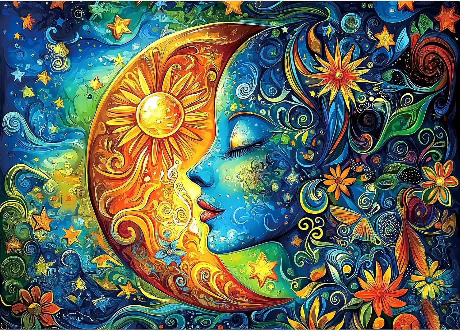 

Лунные пазлы для взрослых, 300/500/1000 шт., голубая девушка, лицо, искусство, цветы, головоломки для взрослых, сложные семейные головоломки