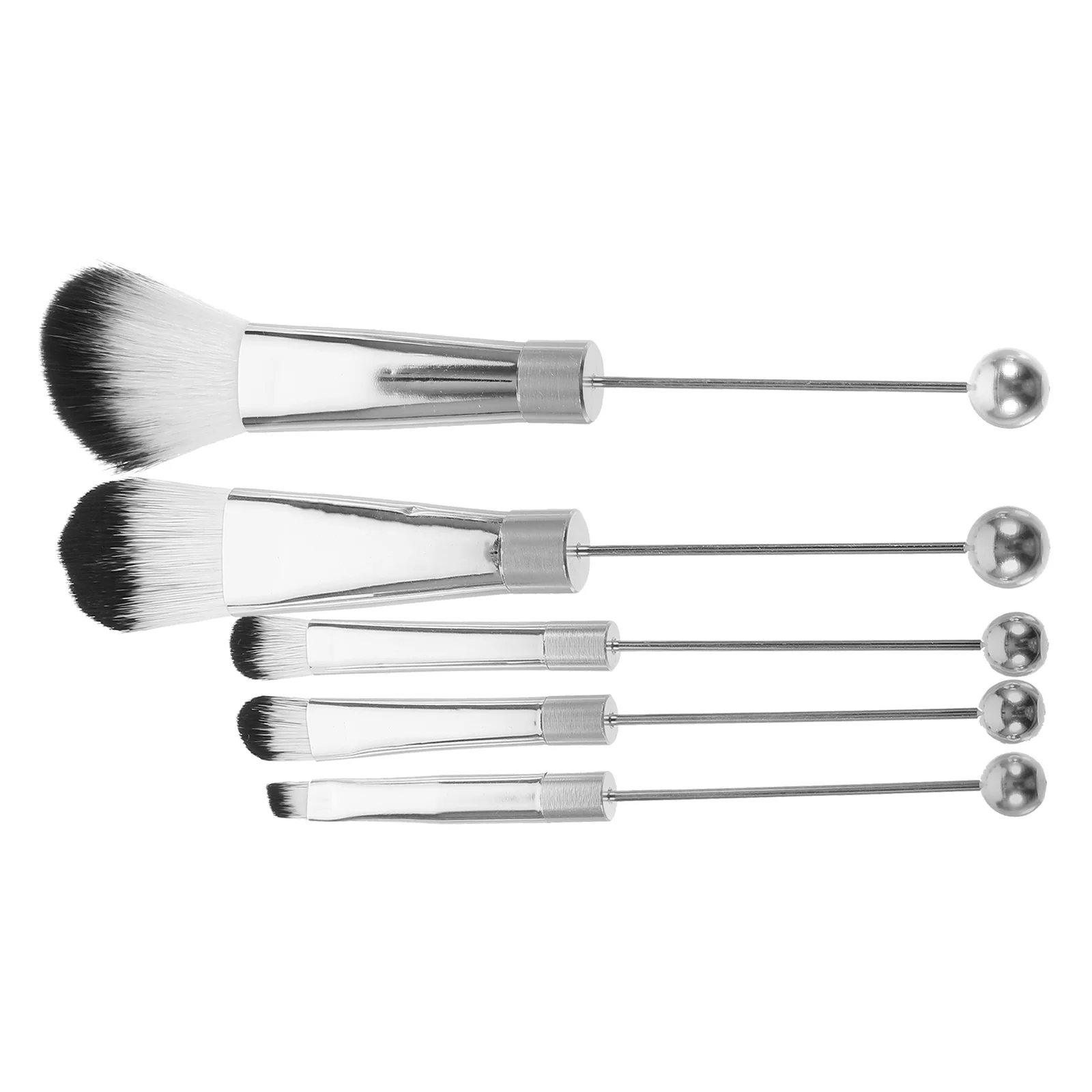 

5PCS Makeup Brush Set Silver Metal Handle Beaded Bristles Soft Travel Friendly Beginner Cosmetics Face for Women