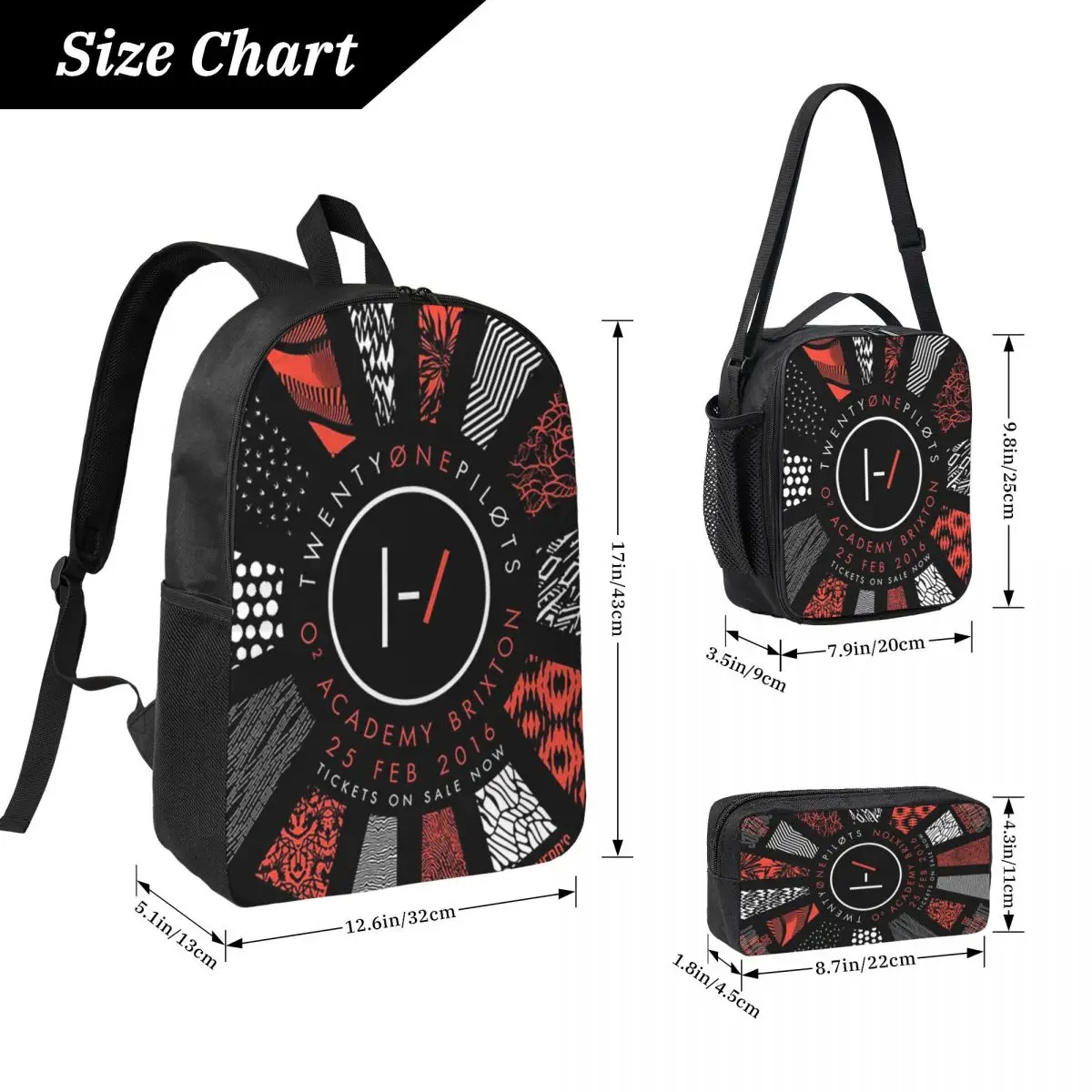 Twenty One Pilots Backpack Student Boys Girls BookBag School Bag Computer Shoulder Bags 3ps Insulated Lunch Bag Pencil Case
