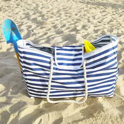 Oxford Cloth Beach Bag Open Pocket Summer Large Capacity Beach Bag Blue and White Striped Handbag