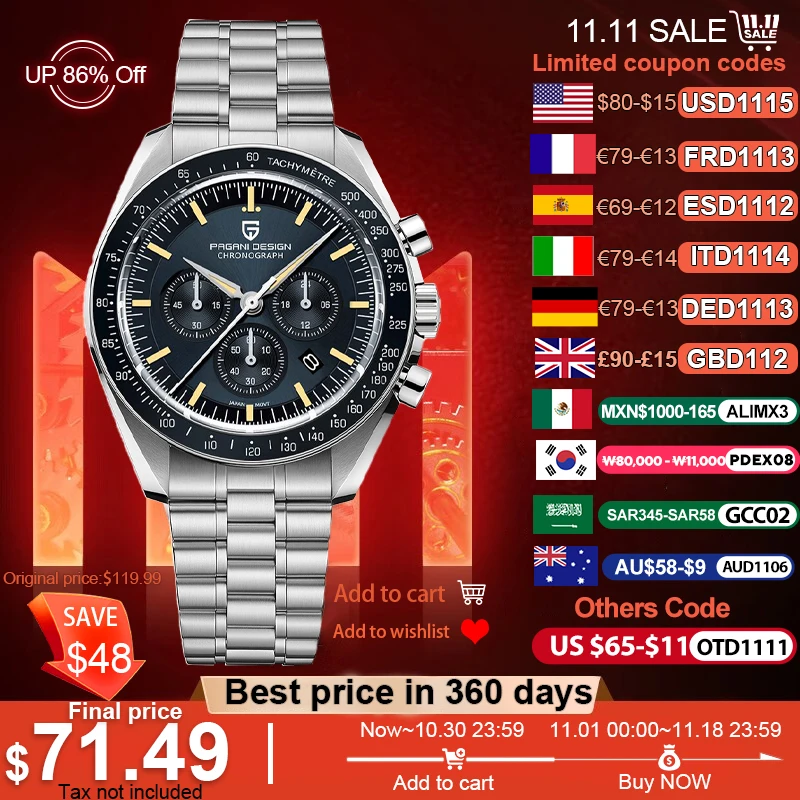 PAGANI DESIGN 2026 New Tribute to CK2998 Moon Watch Men Luxury Quartz Watches For Men AR Sapphire Crystal Sport Chronograph Man