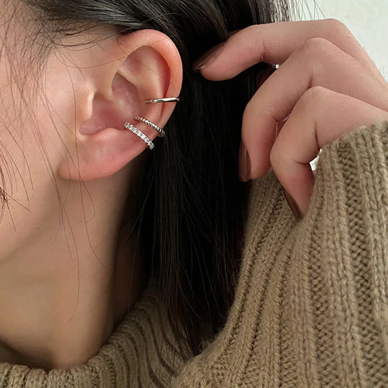 3pcs Minimalist Rhinestone Clip Earrings Set