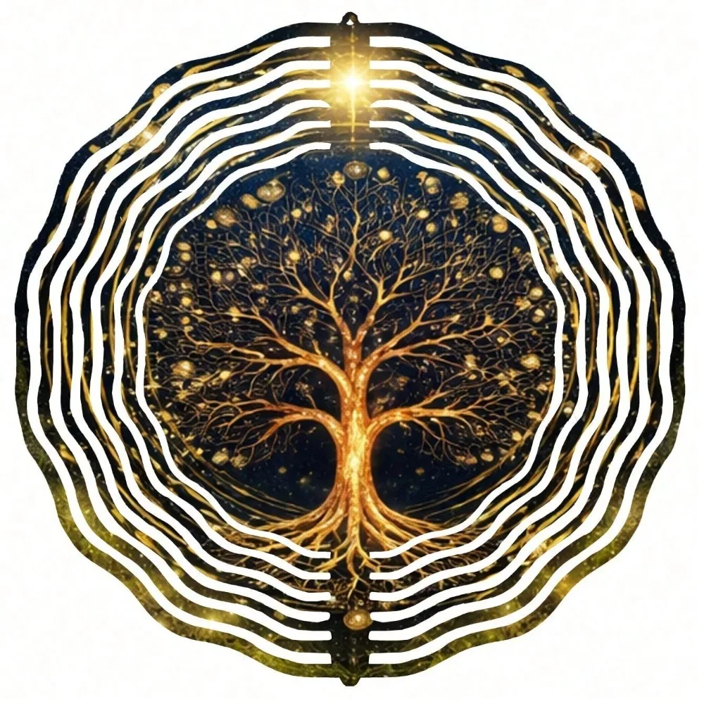 CIFBUY Metal Wind Chimes Tree Of Life 360 Degree Rotatable Waterproof Art Ornament Indoor Outdoor Garden Home Hanging Decor