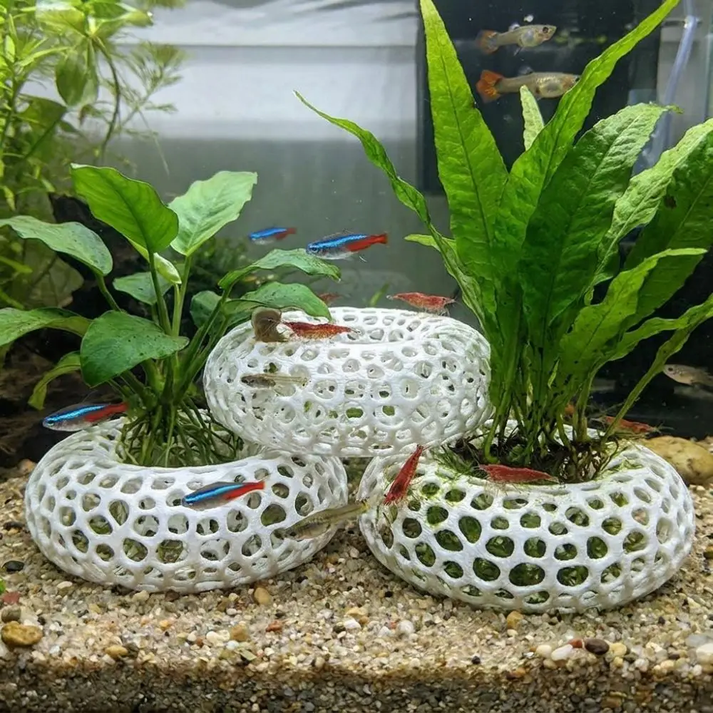 3D Printed Fish Shrimp Hiding Cave Wide-View Plastic Breeding Shelter Moss Ball Holder Porous Structure Aquarium Fish Shelter