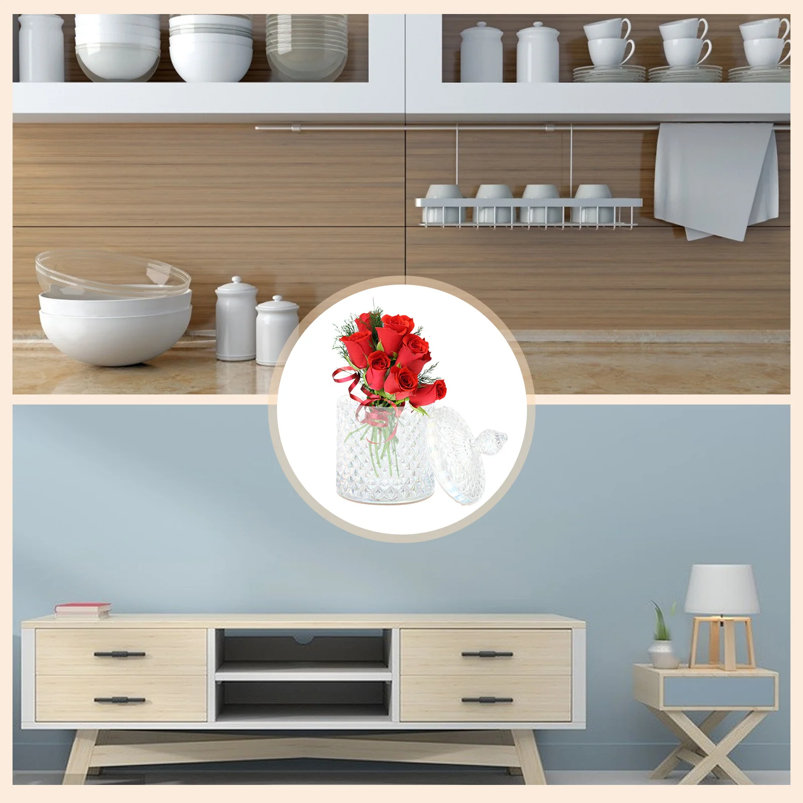 

Transparent Glass Candy Bowl 290ml Clear Covered Storage Jar Creative Snacks Storage Bottle for Dry Food Coffee Beans