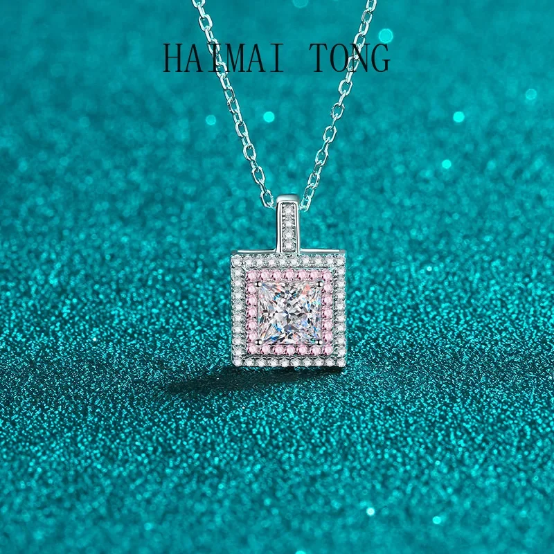 

HAIMAITONG Sugar Cube Necklace, Woman's Mossanite Collar Chain, Pt950 Platinum, Rose Gold Pendant