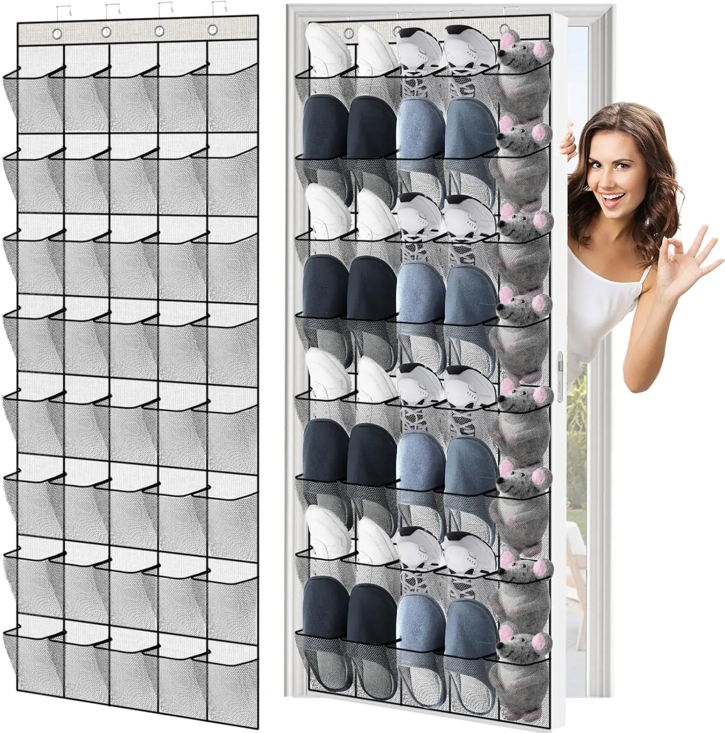

2 Pcs 80 Large over the Door Shoe Organizer Hanging Shoe Rack for Closet Holder Pure White Mesh