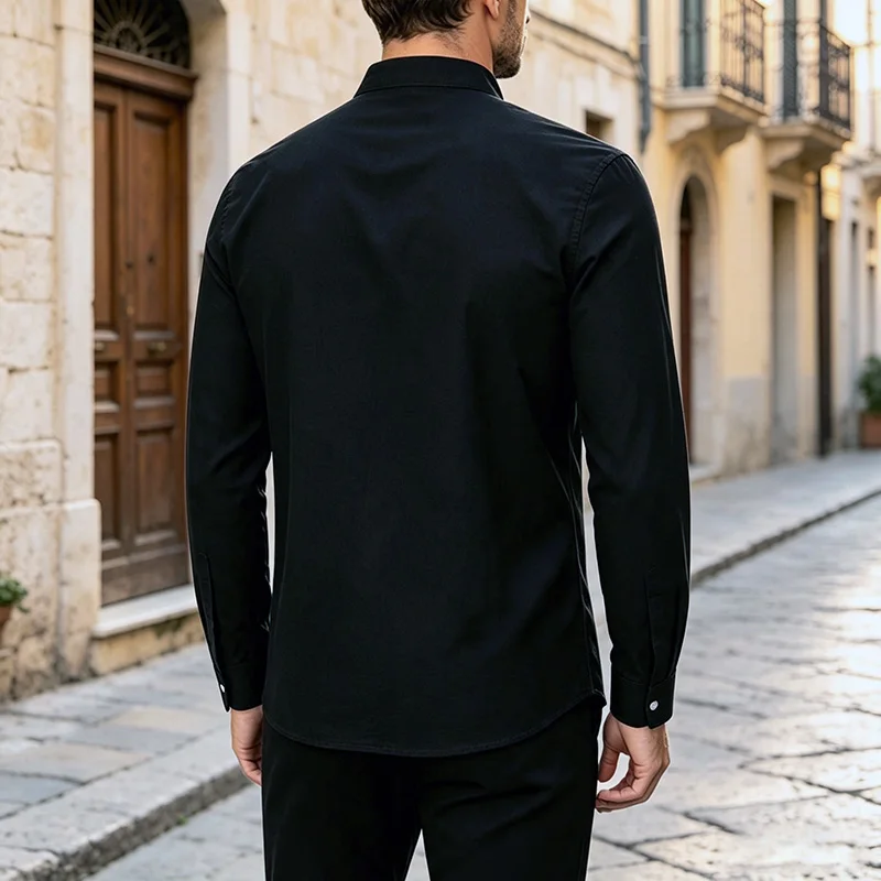 Men's Long Sleeve Shirt Mandarin Collar Regular Fit Cotton Linen with Chest Pocket Spring Autumn Business Casual Daily Wear Top