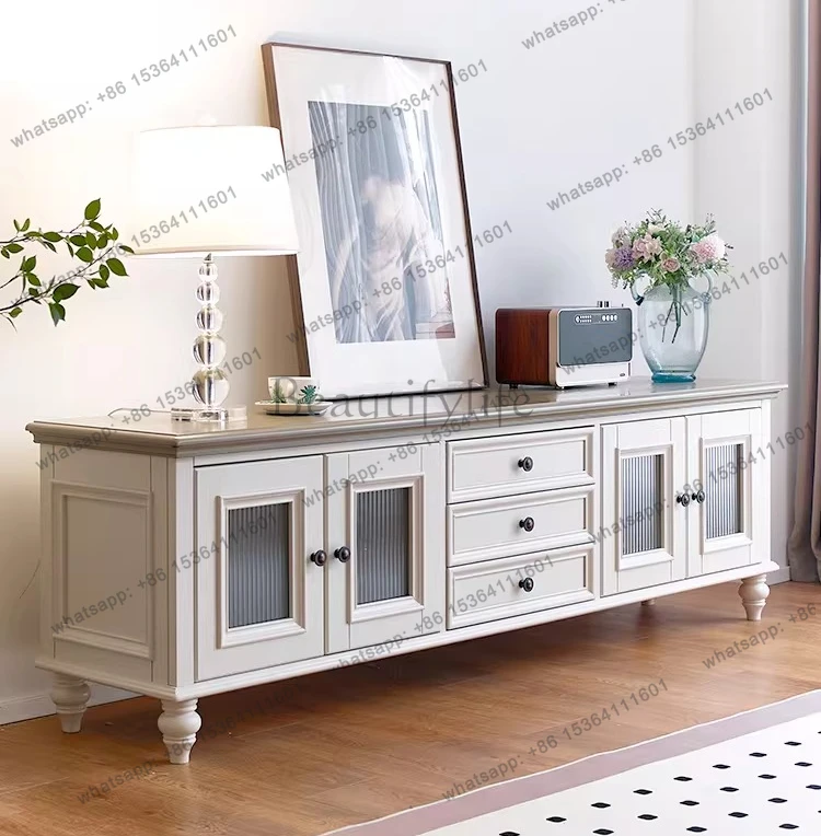 American light luxury solid wood cream wind high audio-visual cabinet TV cabinet
