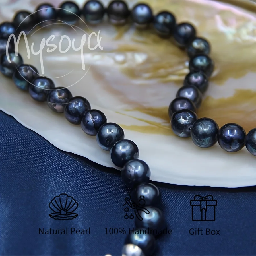 

MYSOYA черный пресноводный жемчуг ожерелье 7-8 мм 8-9 мм жемчуг унисекс ювелирная подарочная коробка идеально подходит для дня рождения, годовщины, свадебного подарка