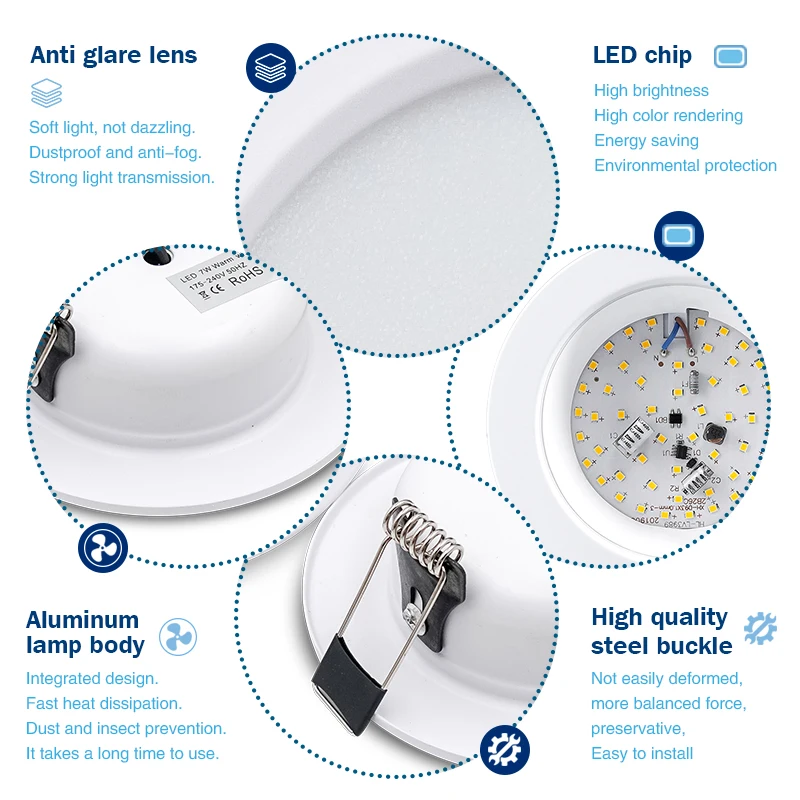 Imagem -03 - Round Led Painel Downlight Lâmpada do Teto Embutida Down Light Spotlight dc 12v 24v 5w 9w 12w 15w 18w 110v 220v