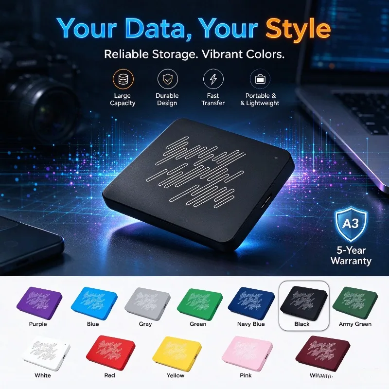 New Portable USB3.0 SSD A3 Series External Hard Drive, 4TB 500GB Black Solid State Disk 2TB 1TB for Office & Gaming Console
