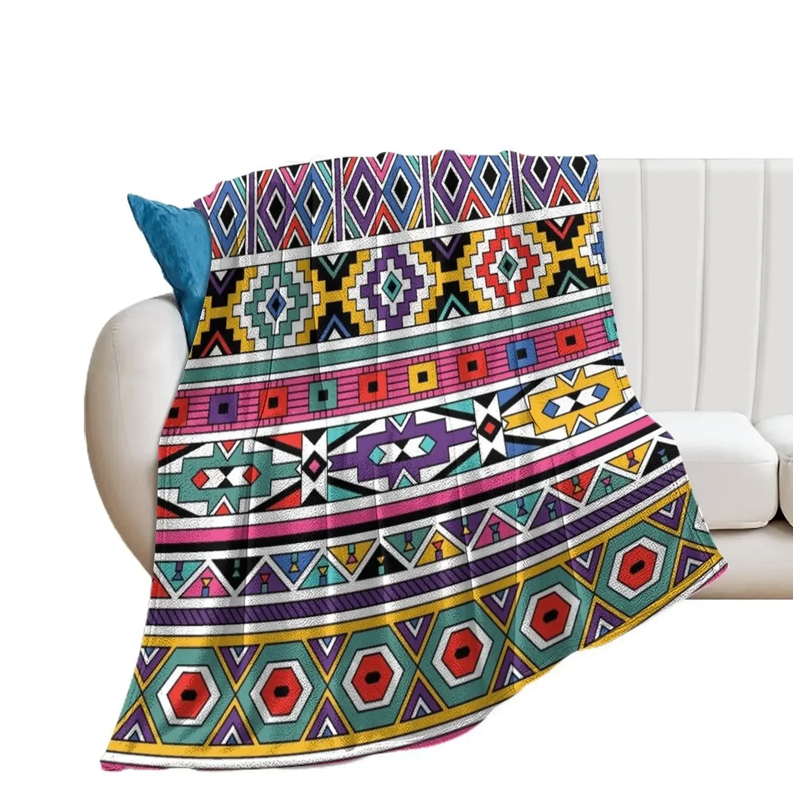 Ndebele Fashion Tribal Pattern | African Style Geometry Art Throw Blanket blankets ands warm for winter Plush Blankets