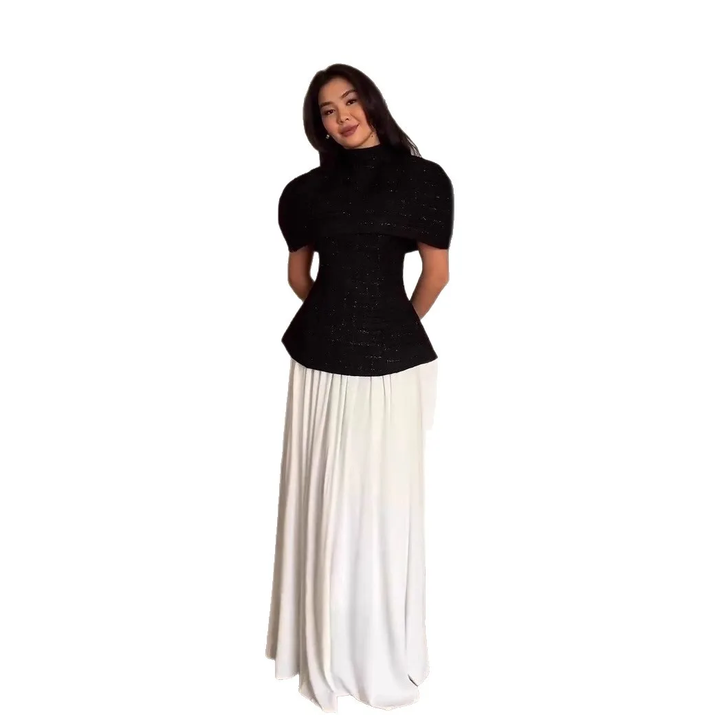 Eid Women Short Sleeve Top Long Skirt 2 Piece Set Ramadan Abaya Party Suits Muslim Jalabiya Morocco Office Lady Dubai Islam Arab 5