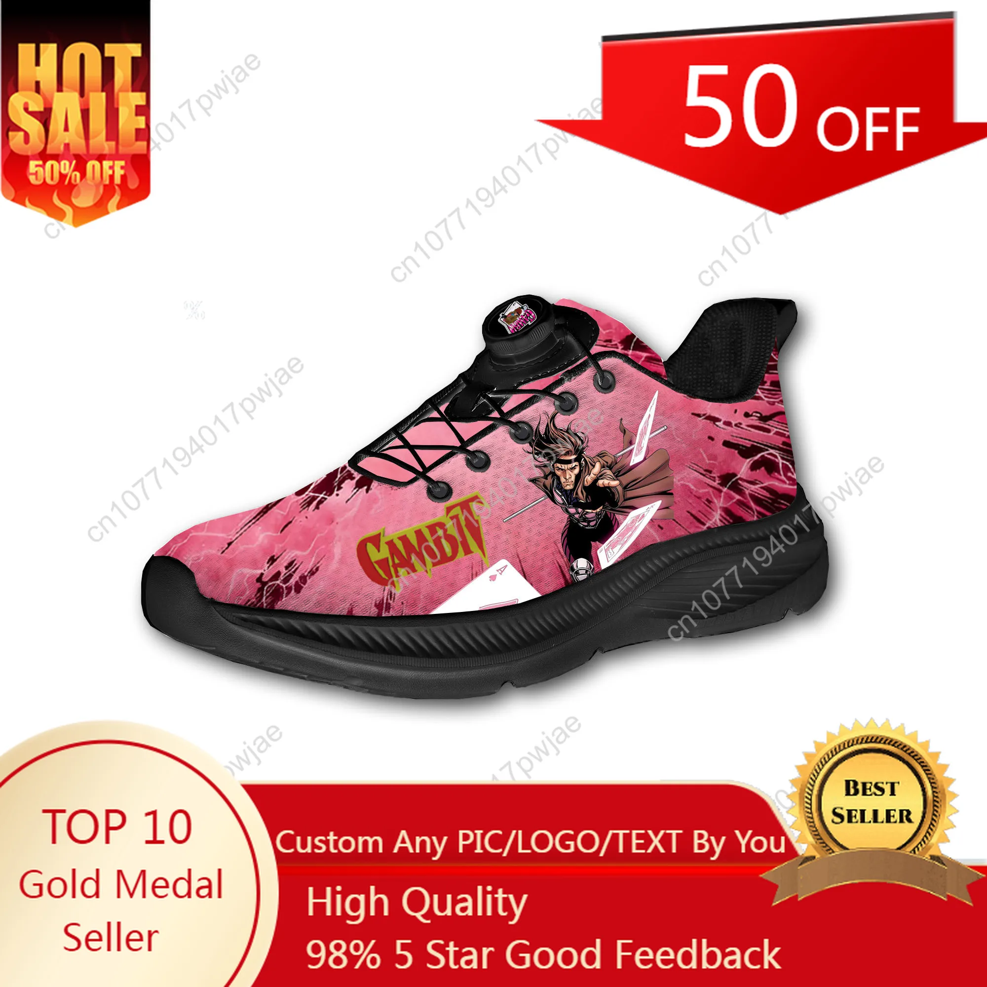 

Marvel The Card Master Gambit Mens Womens Running Off-road Shoes Laceless Rotating Button Sports Shoe Leisure Custom Sneaker