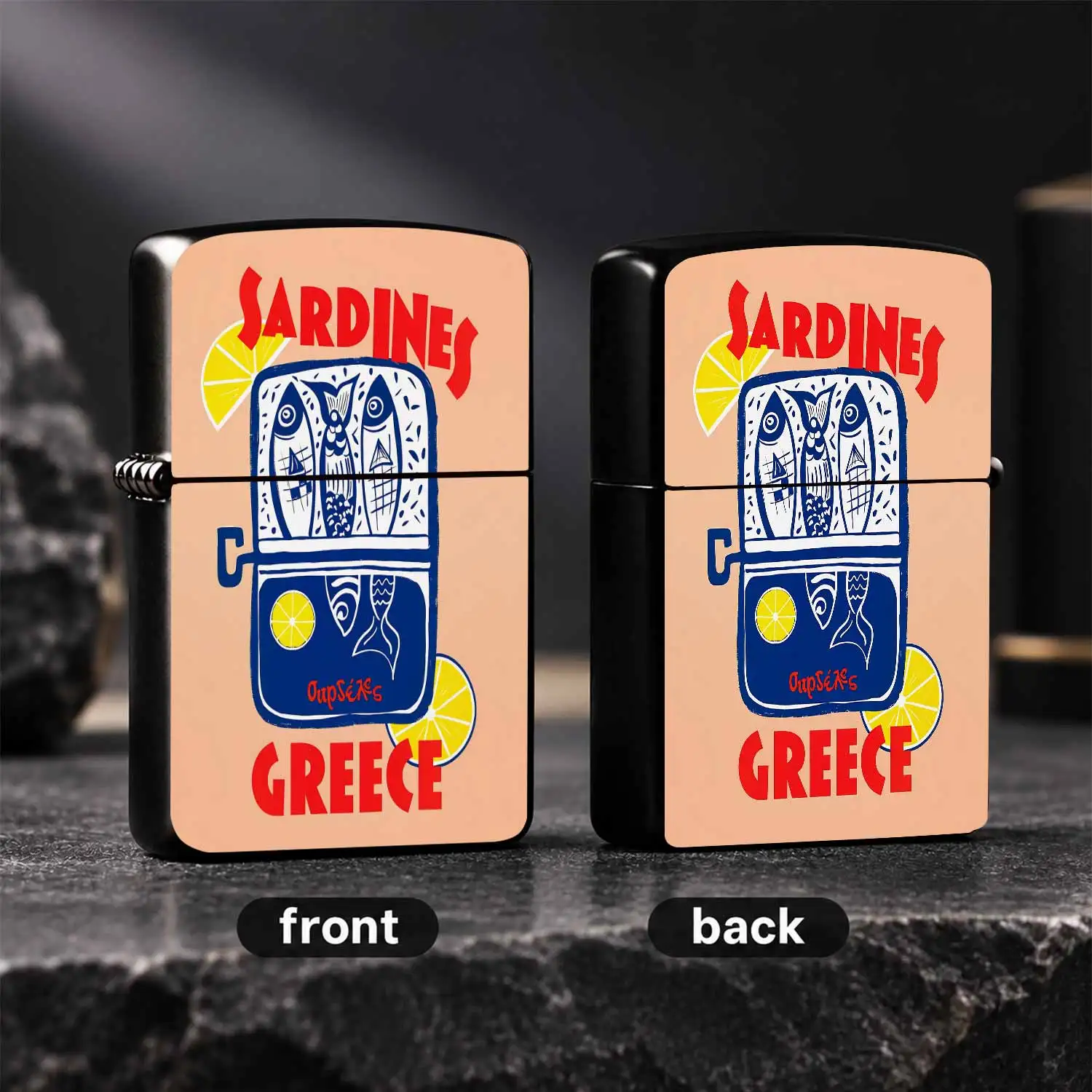 Creative Greece Sardine Lemon Pattern Lighter Retro Art Stylish Portable Lighter For Outdoor Camping Home Candles Incense Daily Use Unique Delicate Gift For Friends Family A Humorous And Interesting Lighter