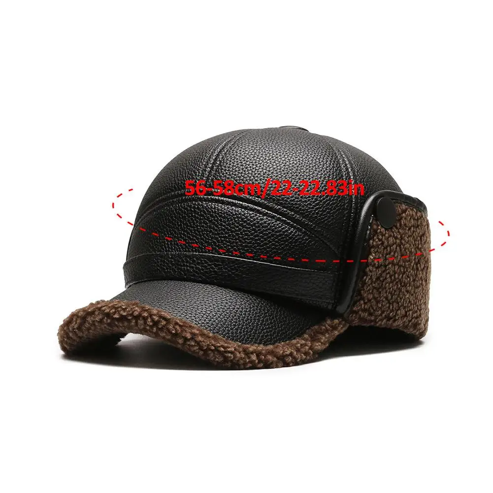 Gorra de béisbol de cuero Pu para hombre, gorro cálido de invierno para papá, abuelo, gorro térmico, gorro de cuero grueso y cálido, gorra con protección para los oídos para hombre mayor