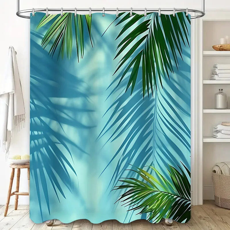 

Tropical Leaf Pattern Shower Curtain - Waterproof Bathroom Decor with Vibrant Green Palm Leaves Design Easy to Install &Maintain