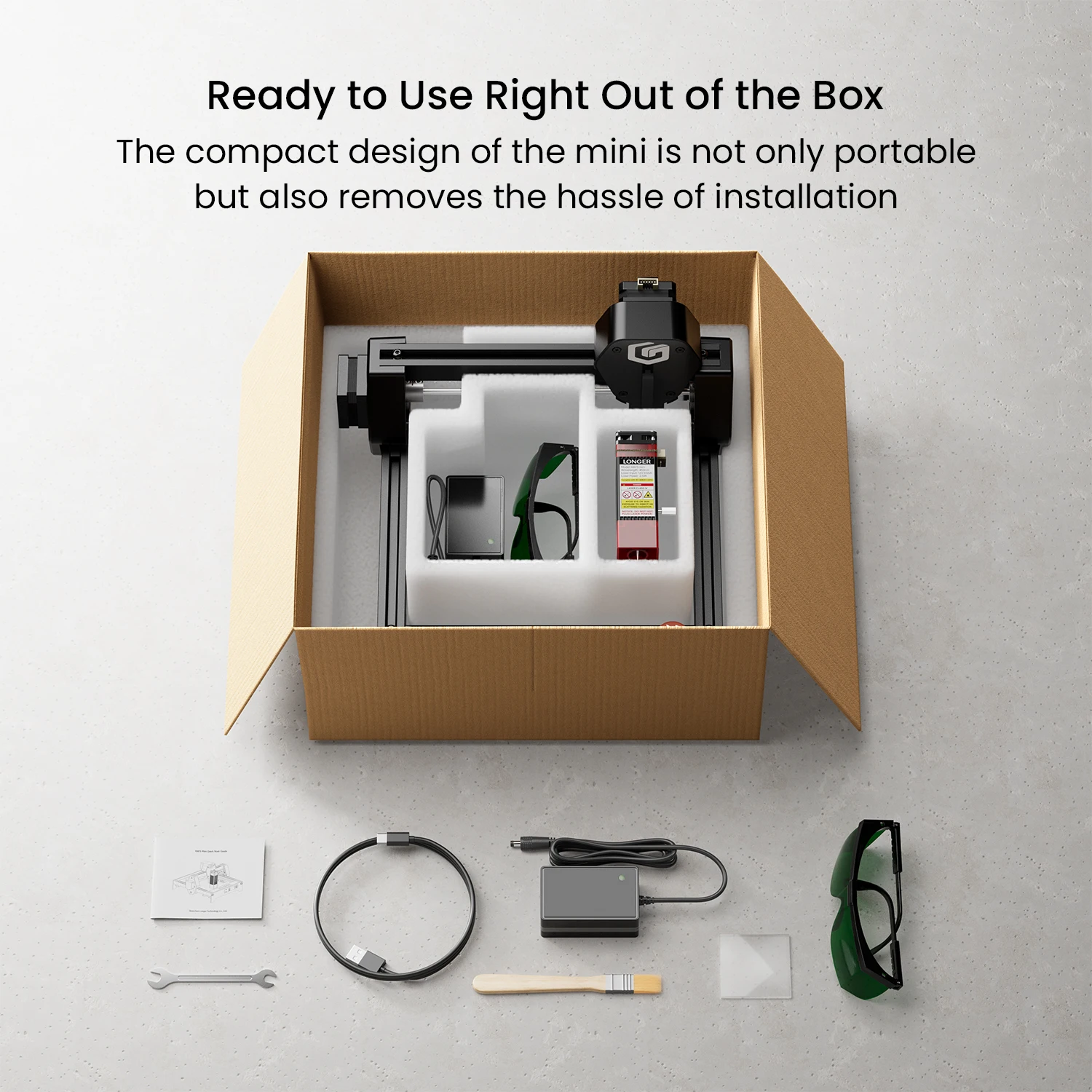 Incisore laser LONGER – Macchina per incisione e taglio laser portatile Ray5 mini-3.5W, punto laser da 0,04 mm, 12000 mm/min,