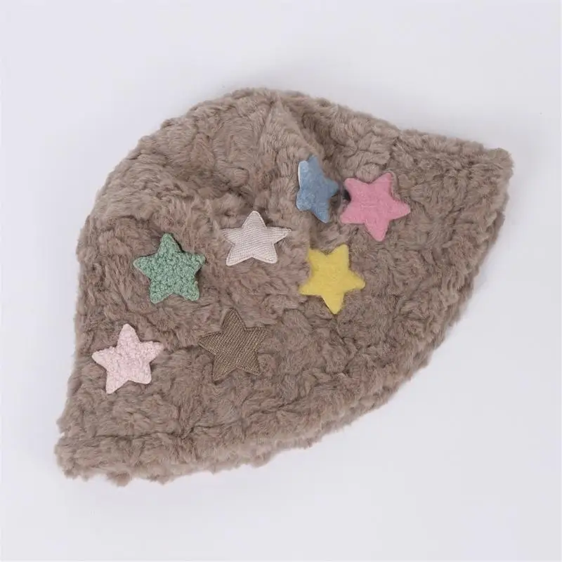 652F المرأة لطيف ملون نمط نجمة دلو قبعة الشتاء القطيفة بيني قبعة الصياد