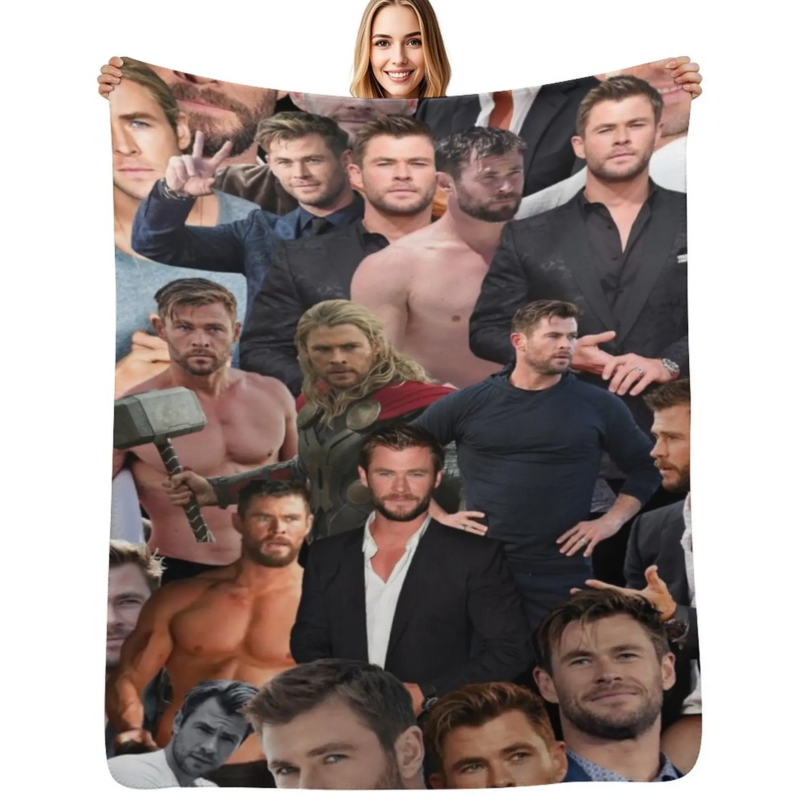 chris hemsworth collage Throw Blanket wednesday Blankets For Bed Personalized Gift Kid'S halloween Camping Blankets