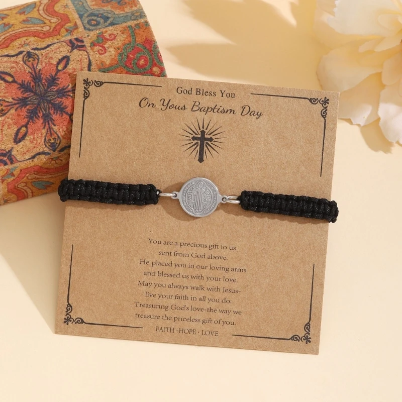  Vintage Benedict Crossed Pendant Adjustable Bracelet Unisex Faith Inspired Jewelry