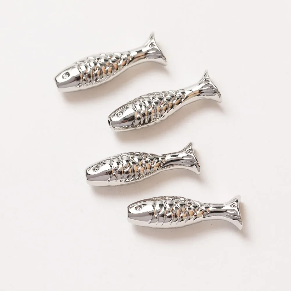 4PCS Fish Shaped Brass Spacer Bead  for Jewelry Making Bracelet Necklace DIY Handmade 14k Gold Plated Accessories 7*24mm