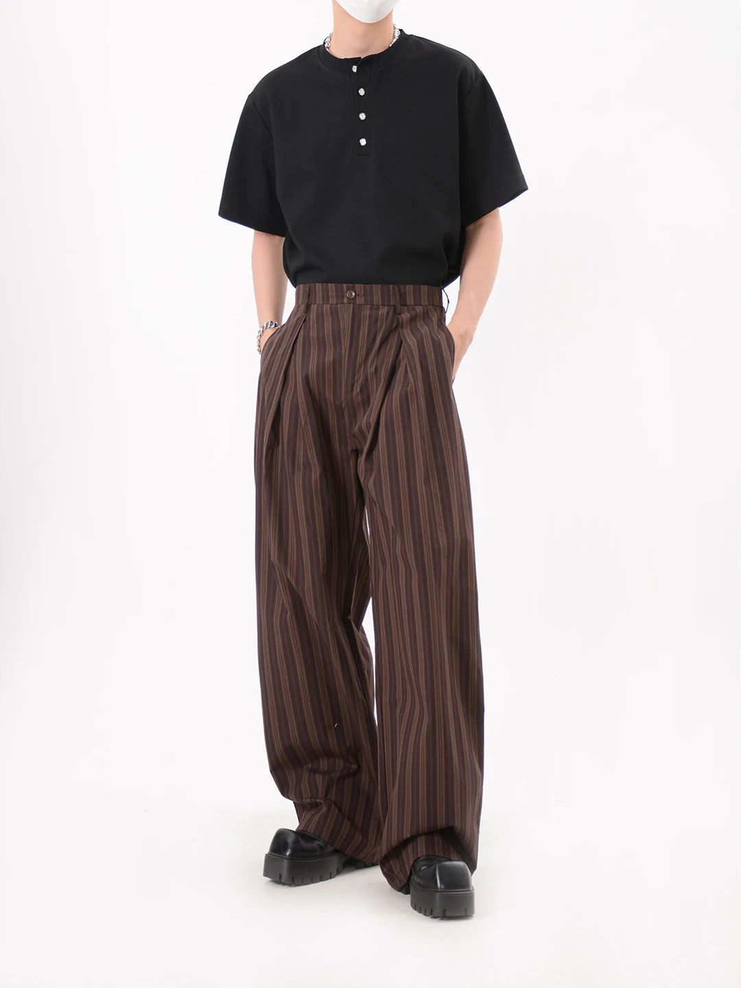 

Нишевый дизайнерский дизайн Sense, винтажный костюм в полоску, брюки, мужские летние свободные широкие брюки для отдыха, швабра