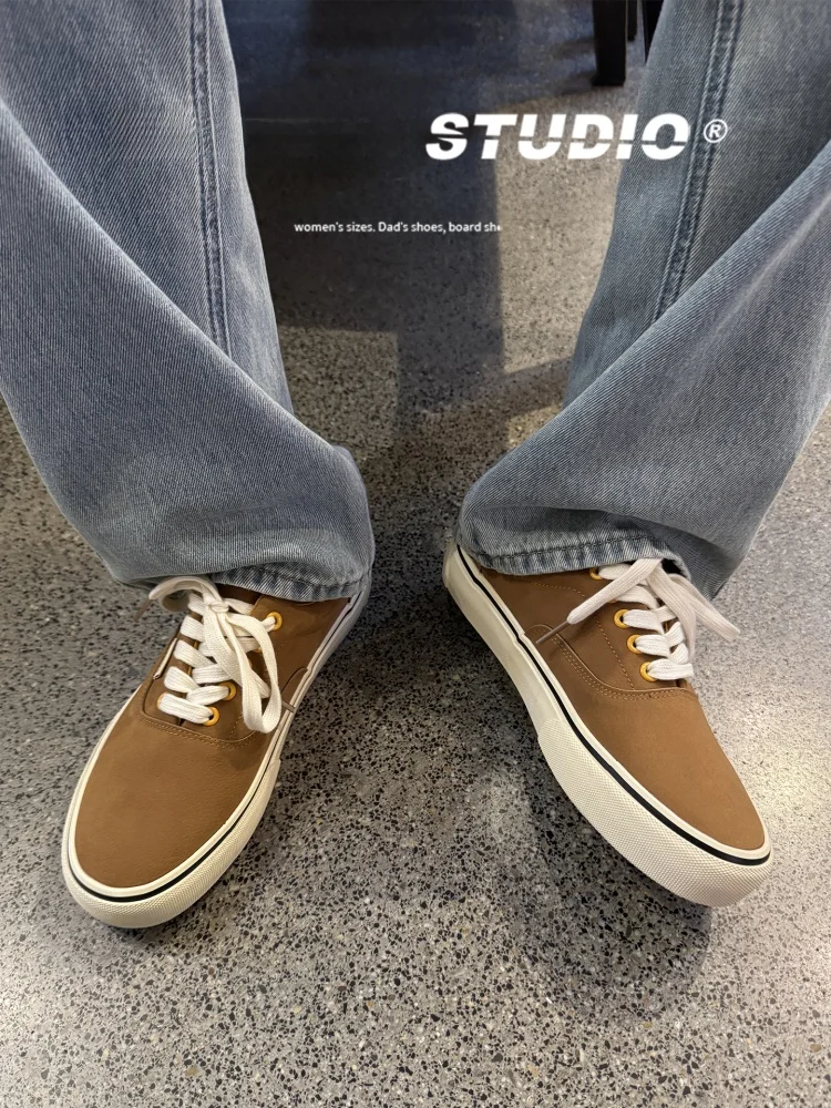 

SZXSUK Men's Brown Suede Skate oes Low Top Canvas Classic Sle Retro Flat Heel round Toe Rubber Outsole Comfortable Casual...