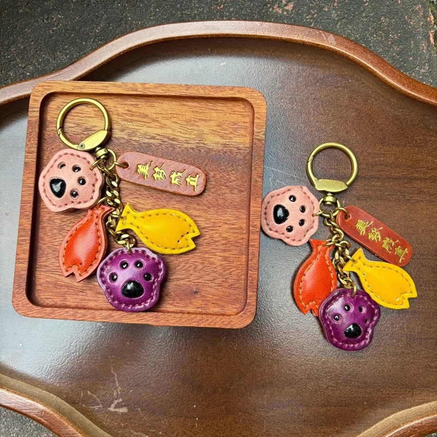 Layer Of Cowhide Colorful Bag Charm Small Fish Skewer Pendant Car Key Chain Car Hanging Lucky Skewer Ornament Has Fish Every
