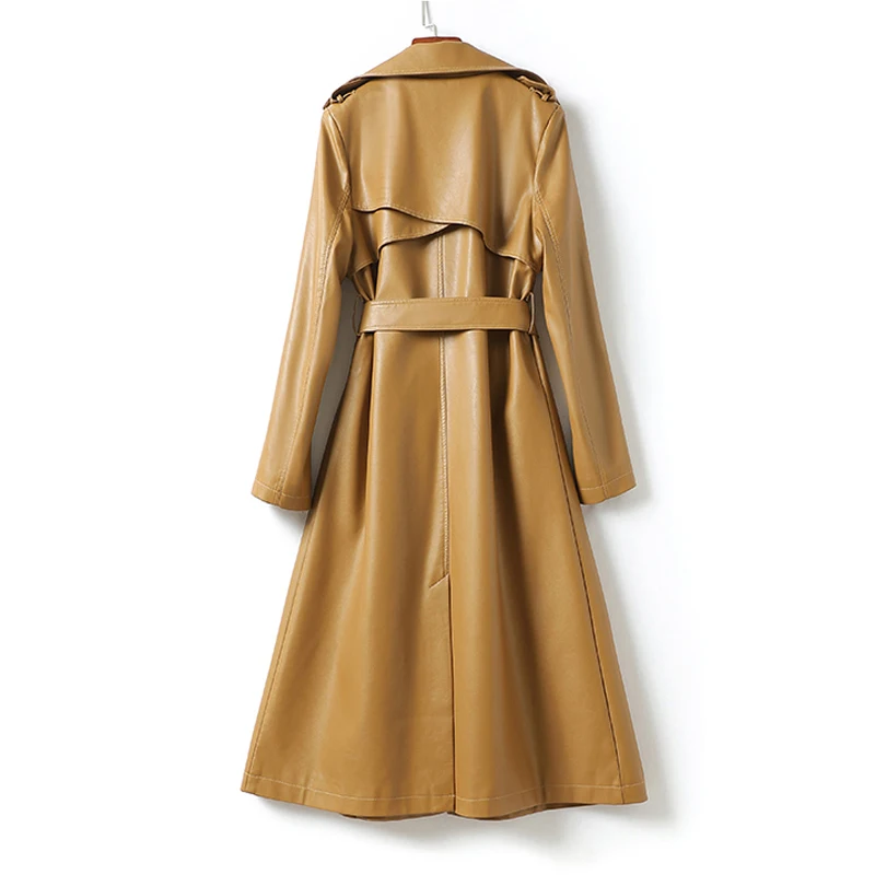 Chic Ladies cintura doppiopetto con lacci Trench in vera pelle 2023 autunno inverno donna di media lunghezza capispalla in vera pelle di pecora