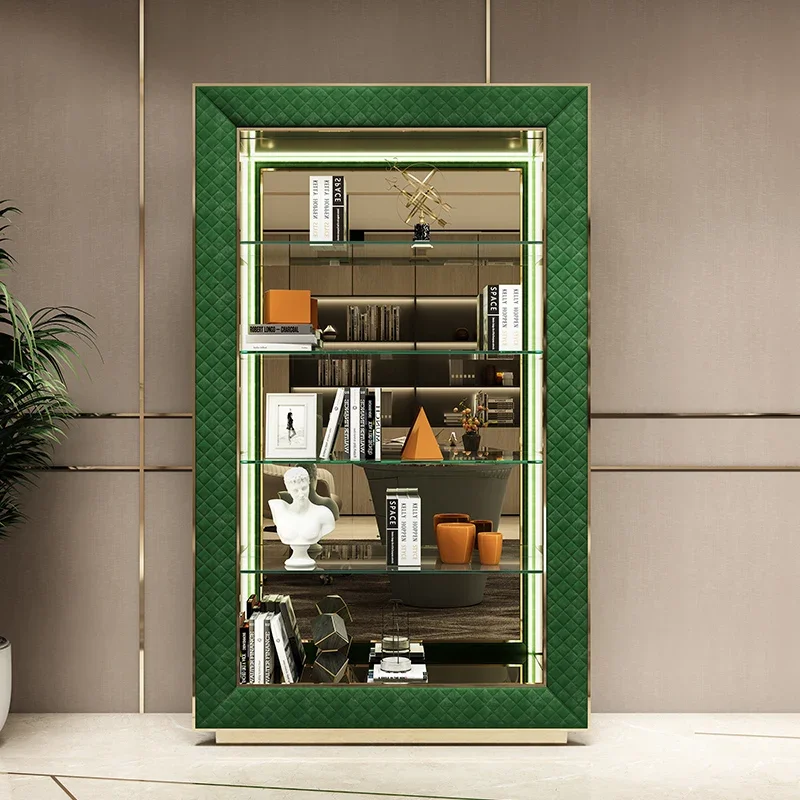 

Luxury bookcase, shelf, living room designer, floor standing open glass bookcase, post-modern decorative cabinet