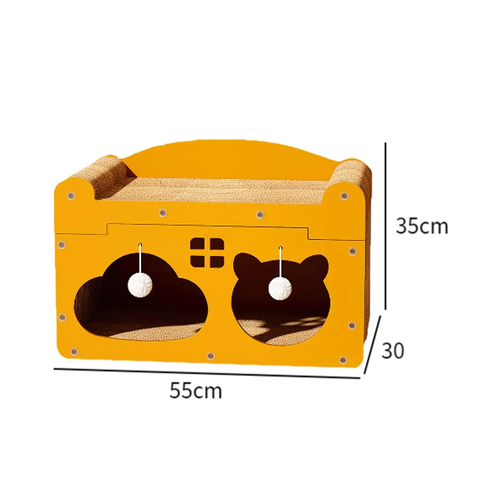 Cat Cardboard Scratcher House with Integrated Scratching Pad Double Doors Cat Lounge Box Furniture for Pet Cats