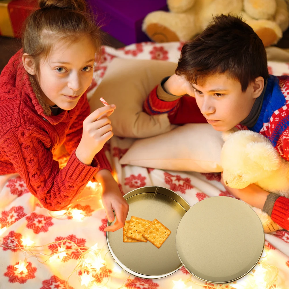 

4pcs Nougat Peach Crisp Egg Roll Dry Fruit Plate Christmas Cookie Tins Iron Biscuit Storage Round Lid Tin Snack Holiday