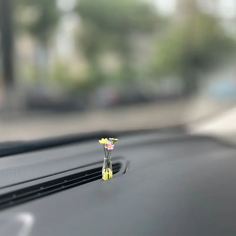 Cute Anime Car Interior Decoration Mini Rabbit And Vase Auto Dashboard Rearview Mirror Ornaments For Gifts Car Accessories