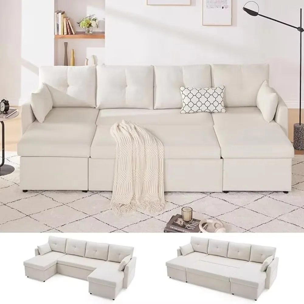 110 Inch Oversized 2-in-1 Folding Sofa Bed with Storage Lounge Chair and Living Room Combination Sofa Bed with Side Pockets