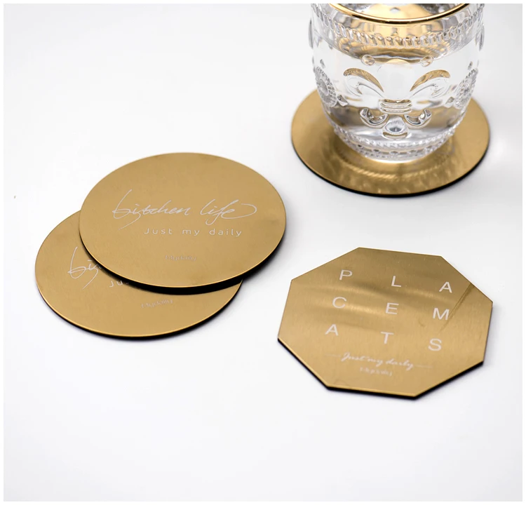 

Ins Popular Stainless Steel Gold Coaster Metal Heat Insulation Pad Non-Slip Placemat Anti-Scalding Alphabet Tableware CupMat