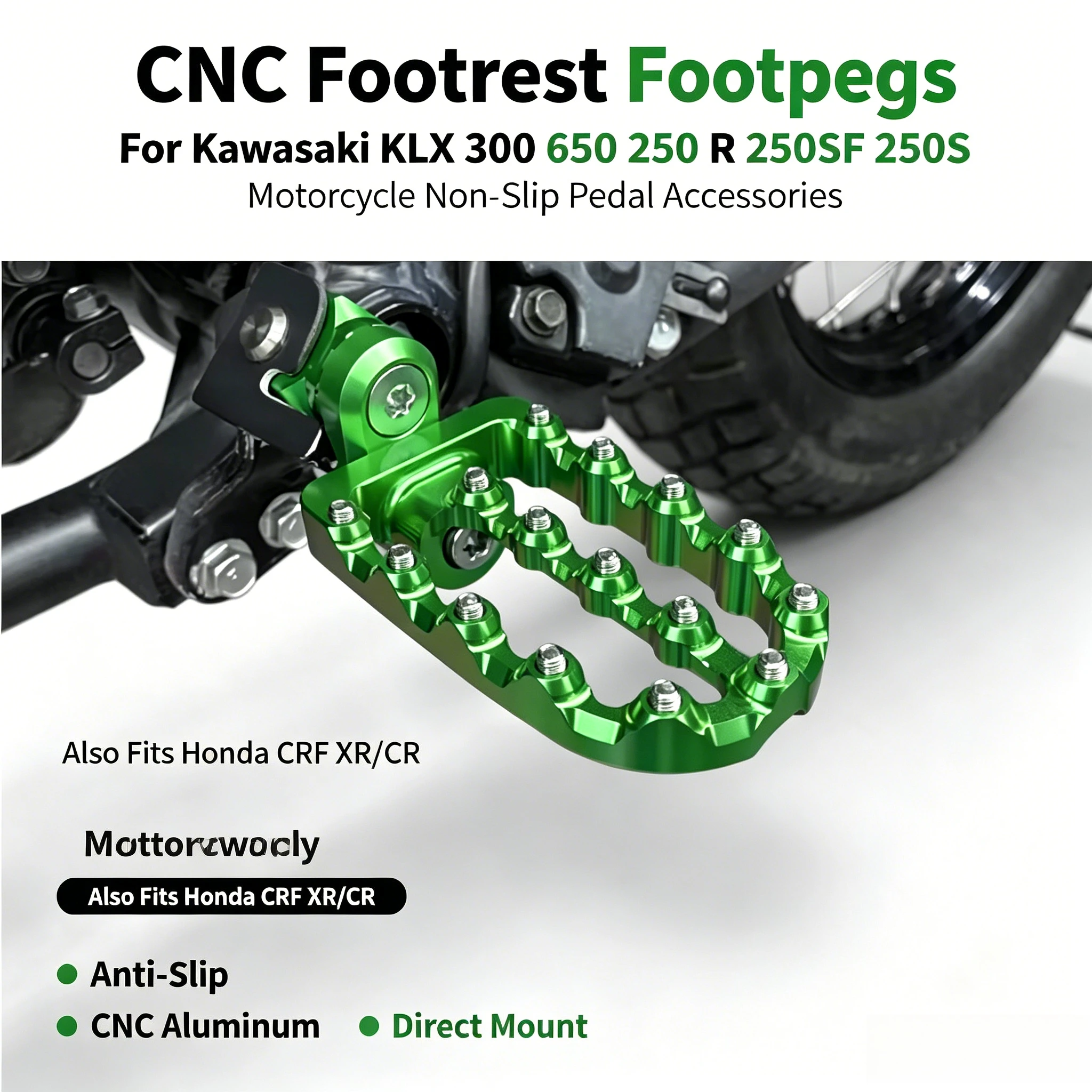 Aluminum KLX 300 650 250 R 250SF 250S Motorcycle Accessories FOR KAWASAKI Footrest Footpegs Foot Pegs Pedal FOR HONDA CRF XR/CR