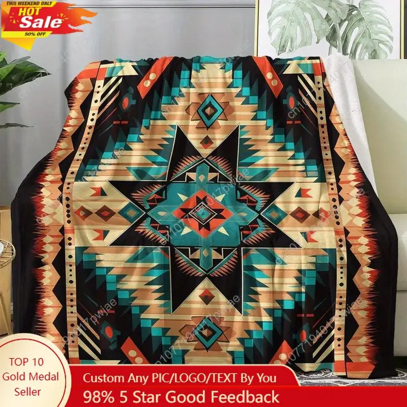 

Super Soft Cozy King Size Throw Blanket - Western-Inspired Plush Flannel - Southwestern Aztec-Style Pattern All-Season Couch Bed